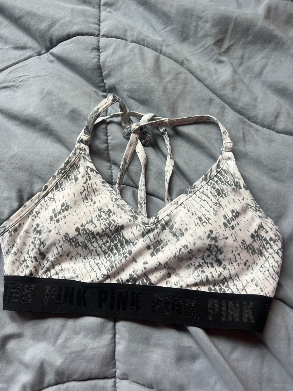 PINK Victoria's Secret Gray Animal-Print Strappy Sports Bralette